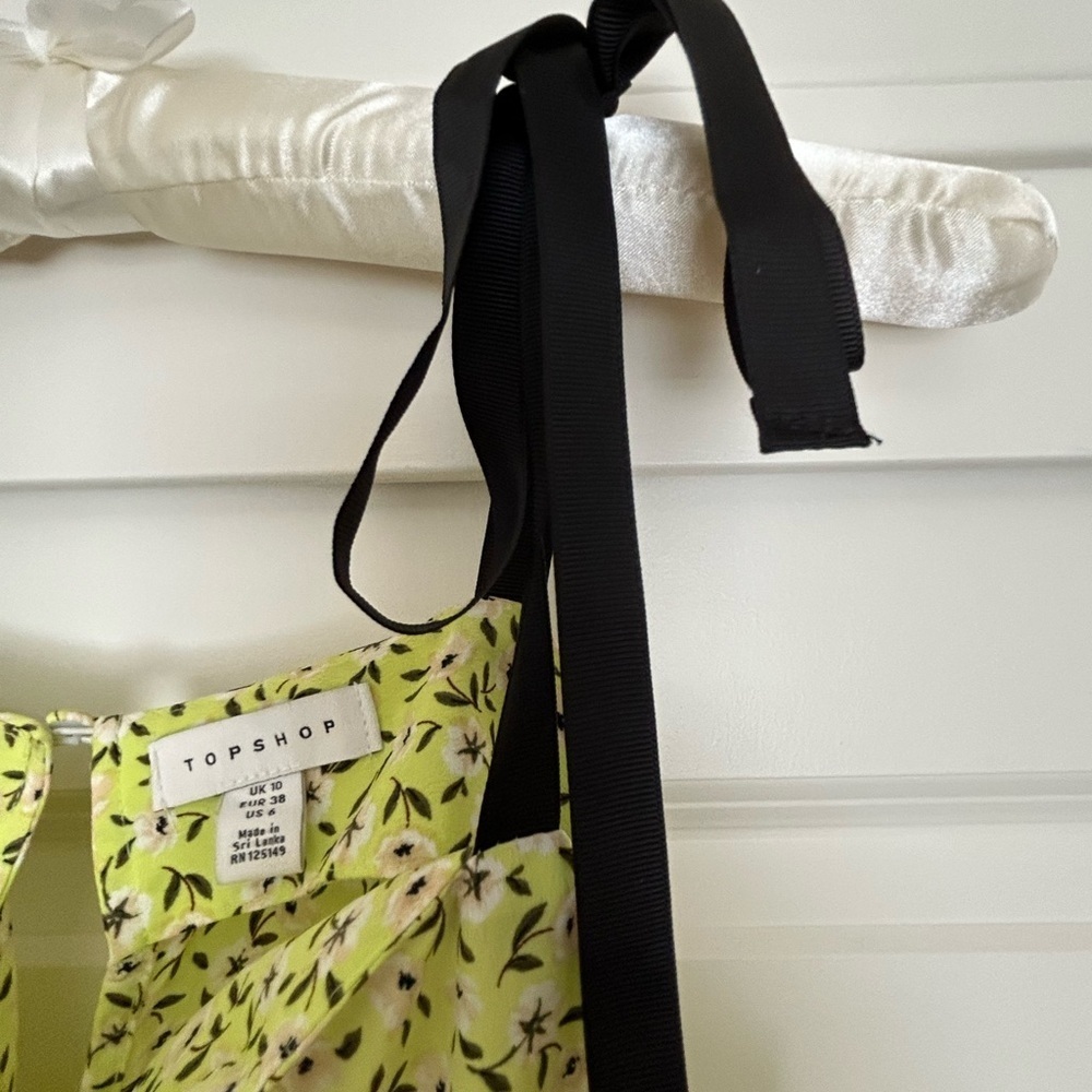 Topshop Women's Tie Strap Floral Ruffle Waist Midi Dress, Green NWOT - Picture 6 of 8